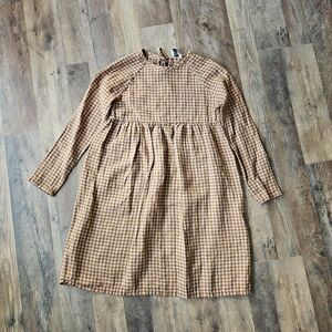 Nellie Quats Hop Scotch Dress Rose and Caramel Check Linen 9-10Y